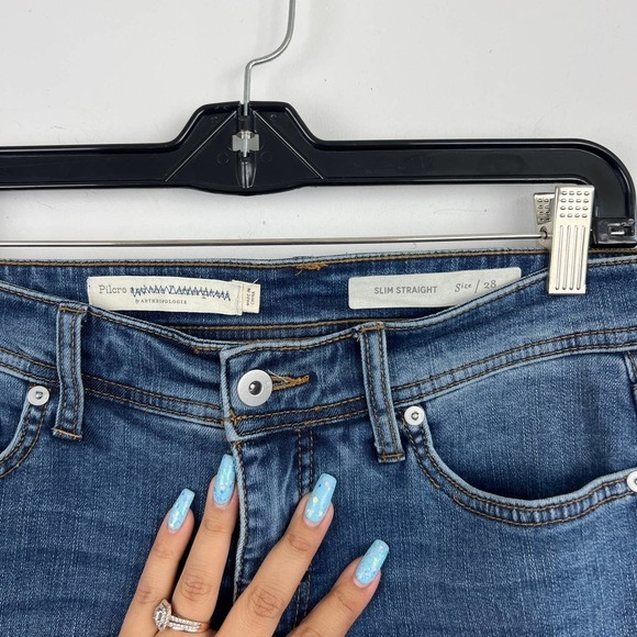 Anthropologie Blue Embroidered Straight Leg Jeans - Picture 5 of 7